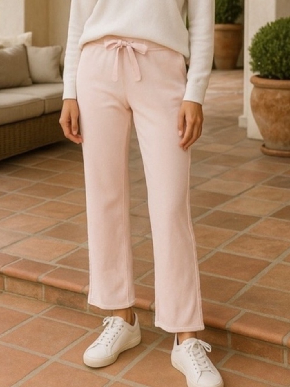 Frank & Eileen Pale Pink Wide-Leg Drawstring Triple Fleece Pants Sz Medium